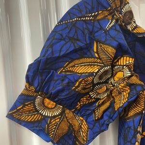 Authentic African Blue & Gold Floral Maxi Dress Custom